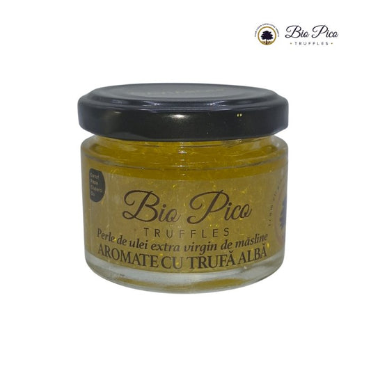 Perle di olio extravergine di oliva aromatizzate al tartufo bianco (50g)